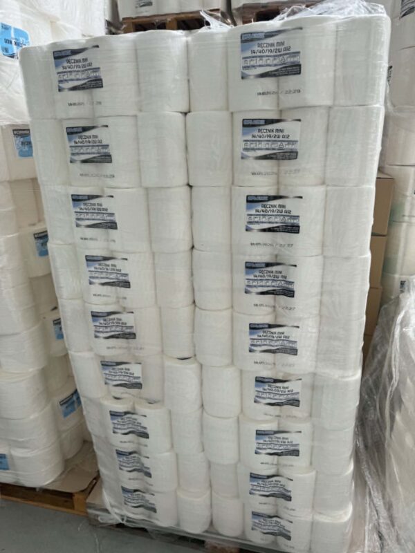 RĘCZNIKI PAPIEROWE BEZPYŁOWE MINI JUMBO – 40 m | 2-warstwowe | 12 rolek paleta